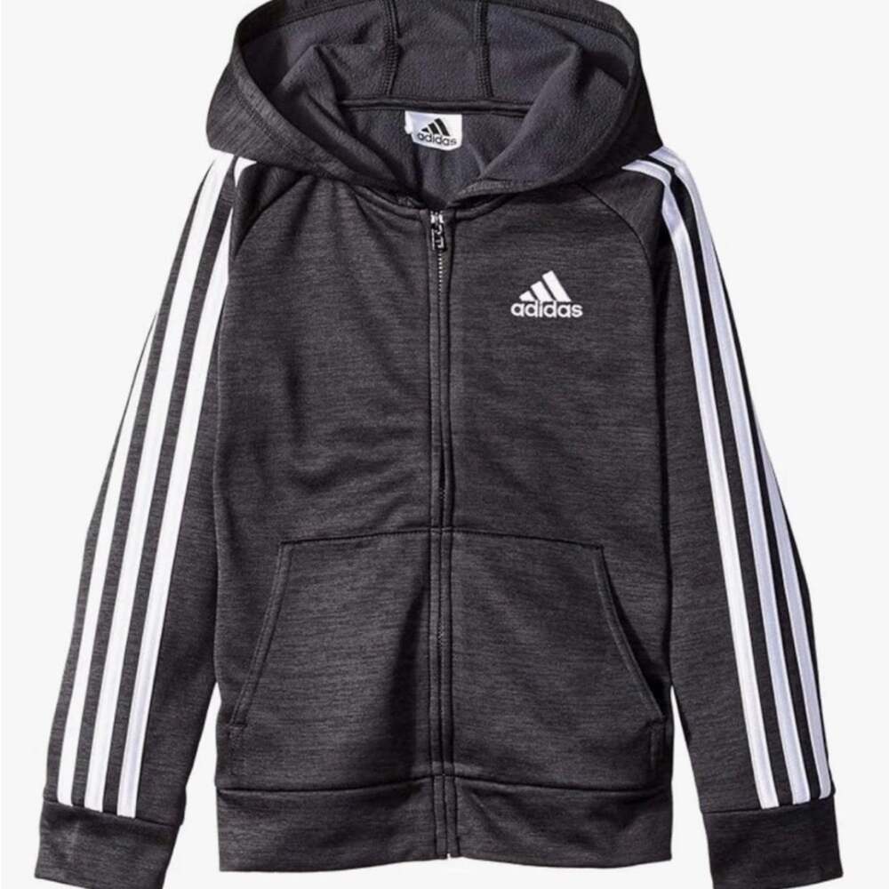 NWT Boys adidas Black/Gray Full Zip Hoodie Fleece Sweatshirt XL 18-20